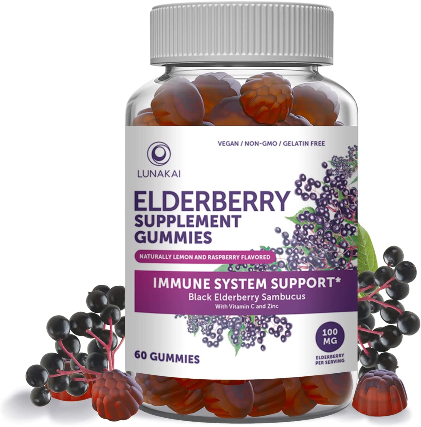 ''Sambucus Elderberry Gummies with Zinc & VITAMIN C for Adults & Kids - 100mg Black Elderberry Immune