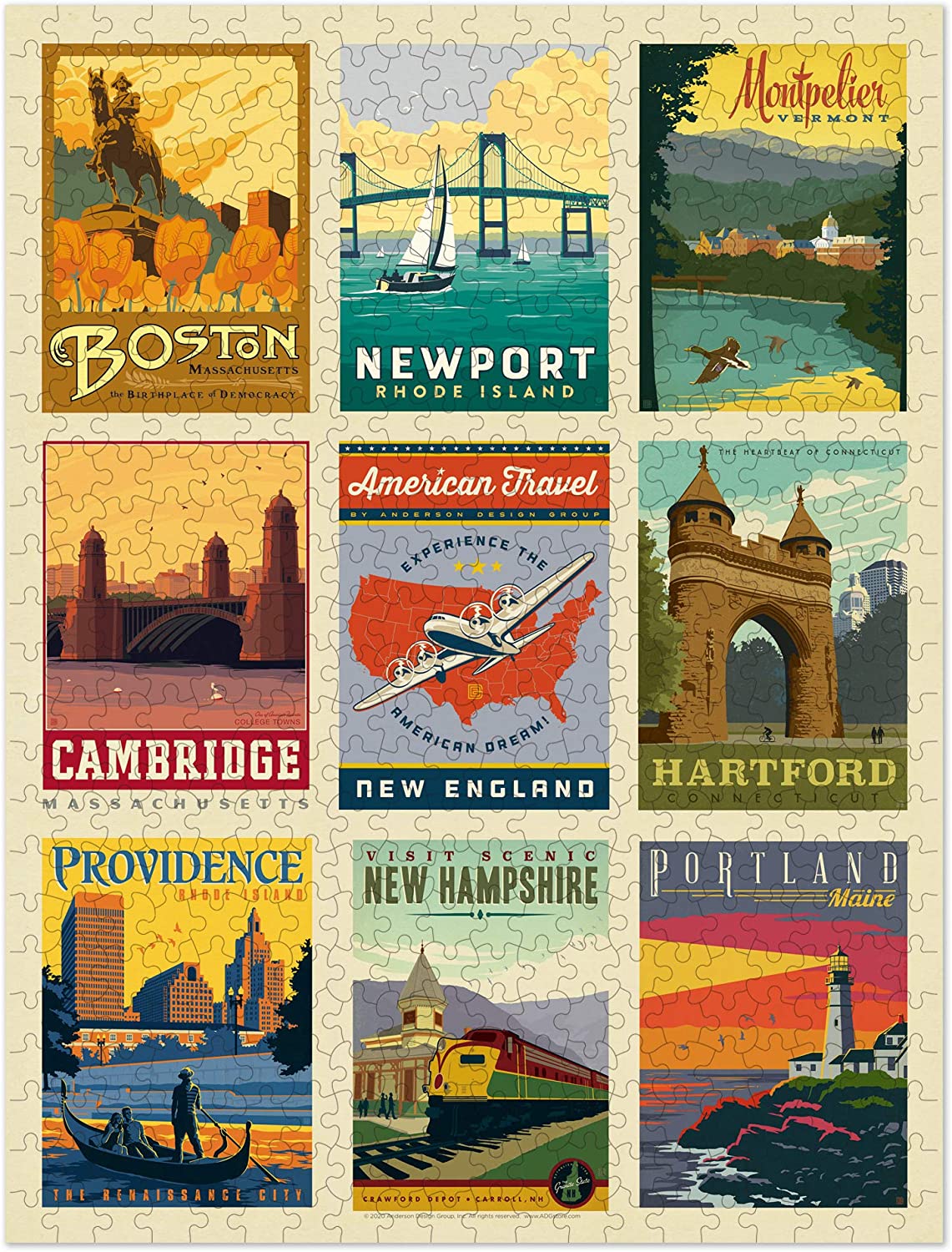 ''Americanflat 500 Piece Jigsaw PUZZLE, 18x24 Inches, American Travel New England Art by Anderson Des