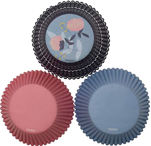 Wilton Baking Cups - 75 Count - FLOWERS & Pastel Pink and Blue