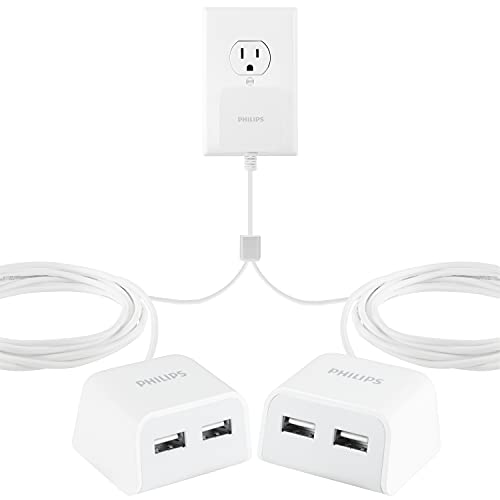 ''Philips 24W Twin USB Charger, 16 Ft. Splitter Power Cord, for IPHONE 12/11/Pro/Max/XS/XR/X/8, Ipad 