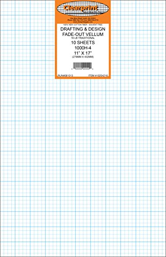 ''Clearprint Vellum SHEETS with 4x4 Fade-Out Grid, 11x17 Inches, 16 lb., 60 GSM, 1000H 100% Cotton, 1