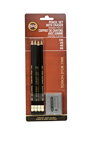 ''Koh-I-Noor Toison d'Or Graphite PENCIL and Kneaded Eraser Set, 4 Degrees, 4 PENCILs Per Pack (FA190