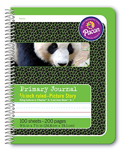 ''Pacon Primary Composition Spiral BOOK 5/8-in. and Picture Story Ruled Ruled, 100 Sheets, Green (243