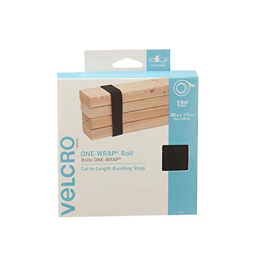 VELCRO Brand ONE-WRAP Roll Black | 30 Ft x 1-1/2 In | Reusable Self-Gripping Hook and Loop TAPE | Cu