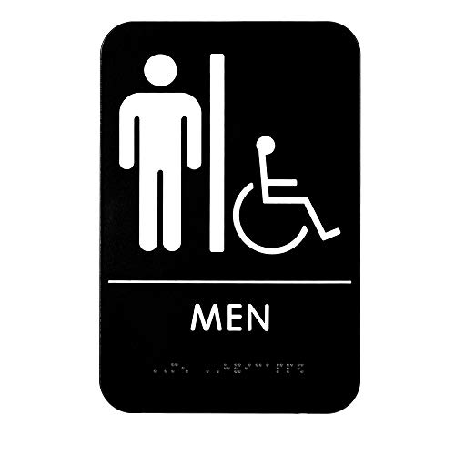 ''Alpine Industries Men's Braille Handicapped Restroom SIGN - ADA Compliant Self Adhesive Black & Whi
