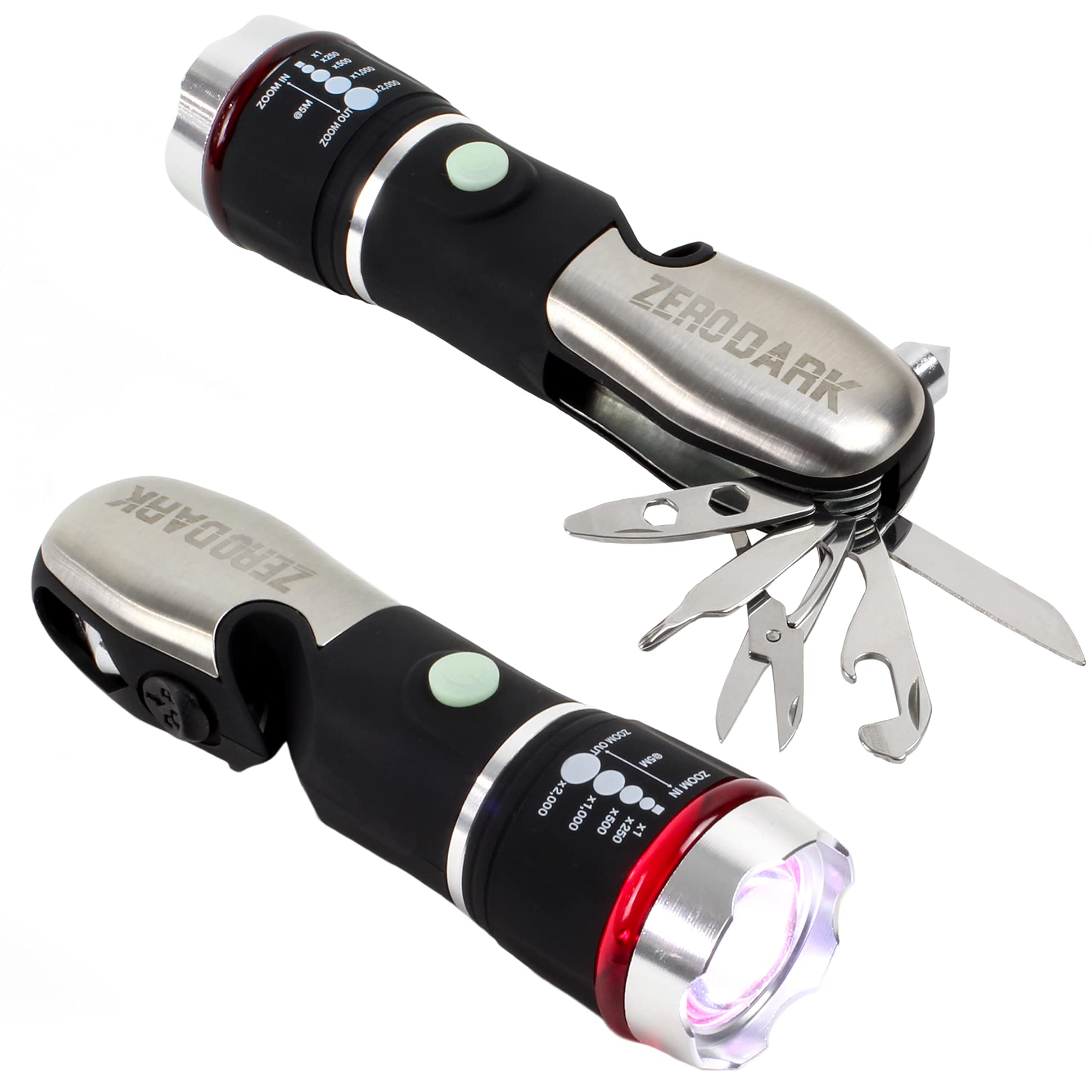 ''ZeroDark POCKET KNIFE Flashlight Multitool Emergency Car Kit with Car Window Breaker Seatbelt Cutte