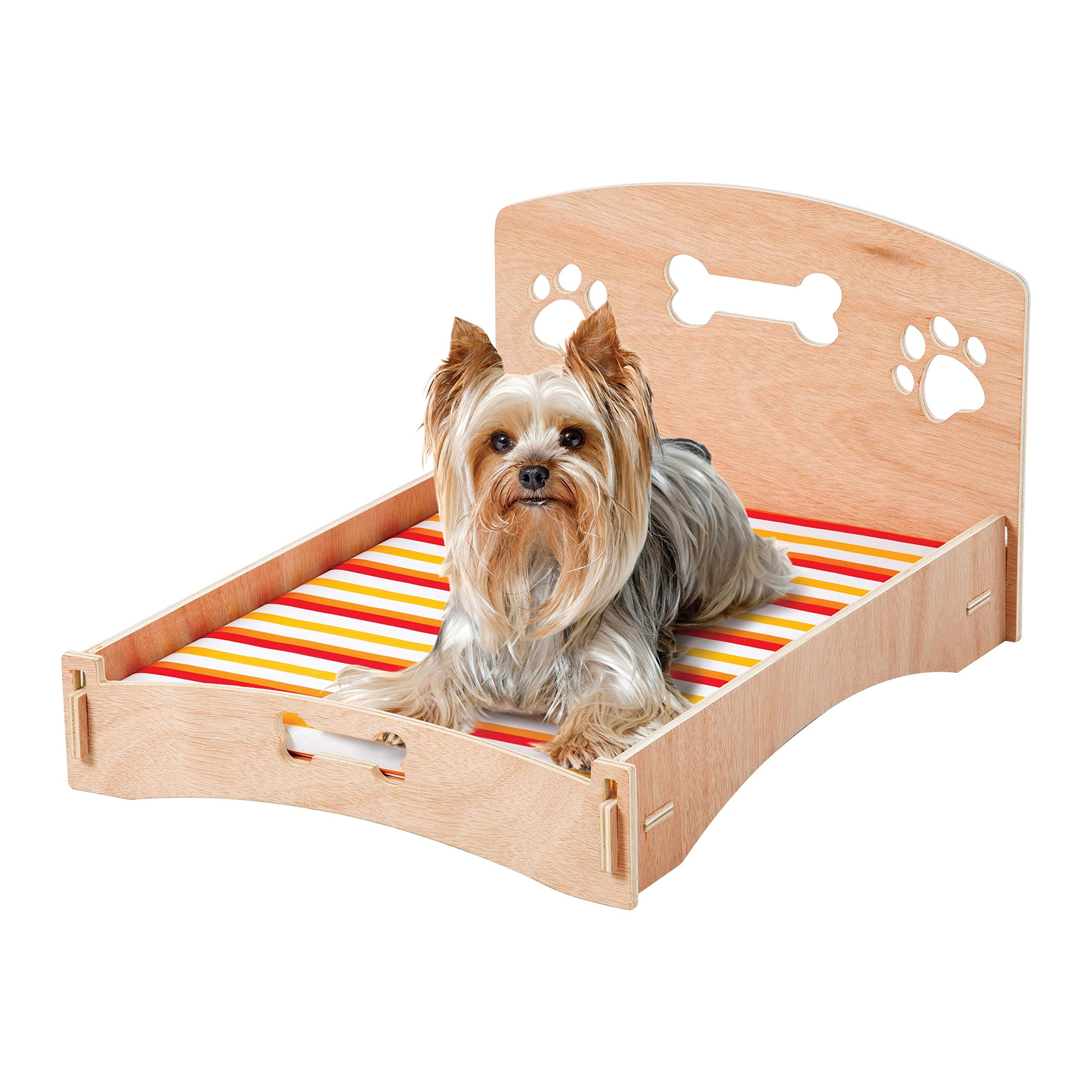 E.P.C. Indoor/Outdoor Bone and Footprint Design Wooden DOG Bed with Cushion