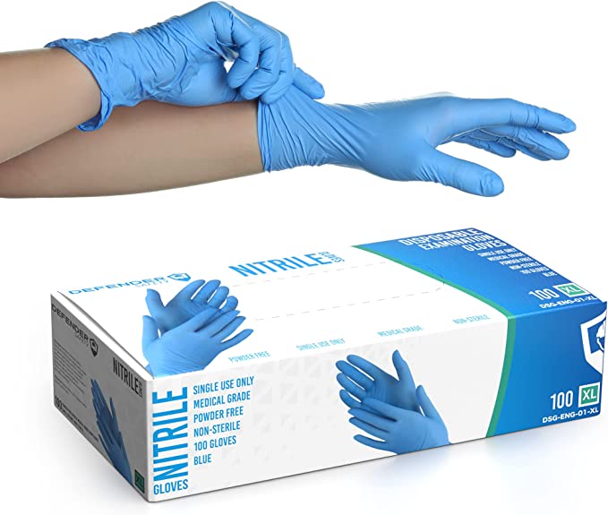 ''Defender Safety - Nitrile Examination GLOVES, Medical Grade, Chemo-rated, Powder Free (Blue) (Click