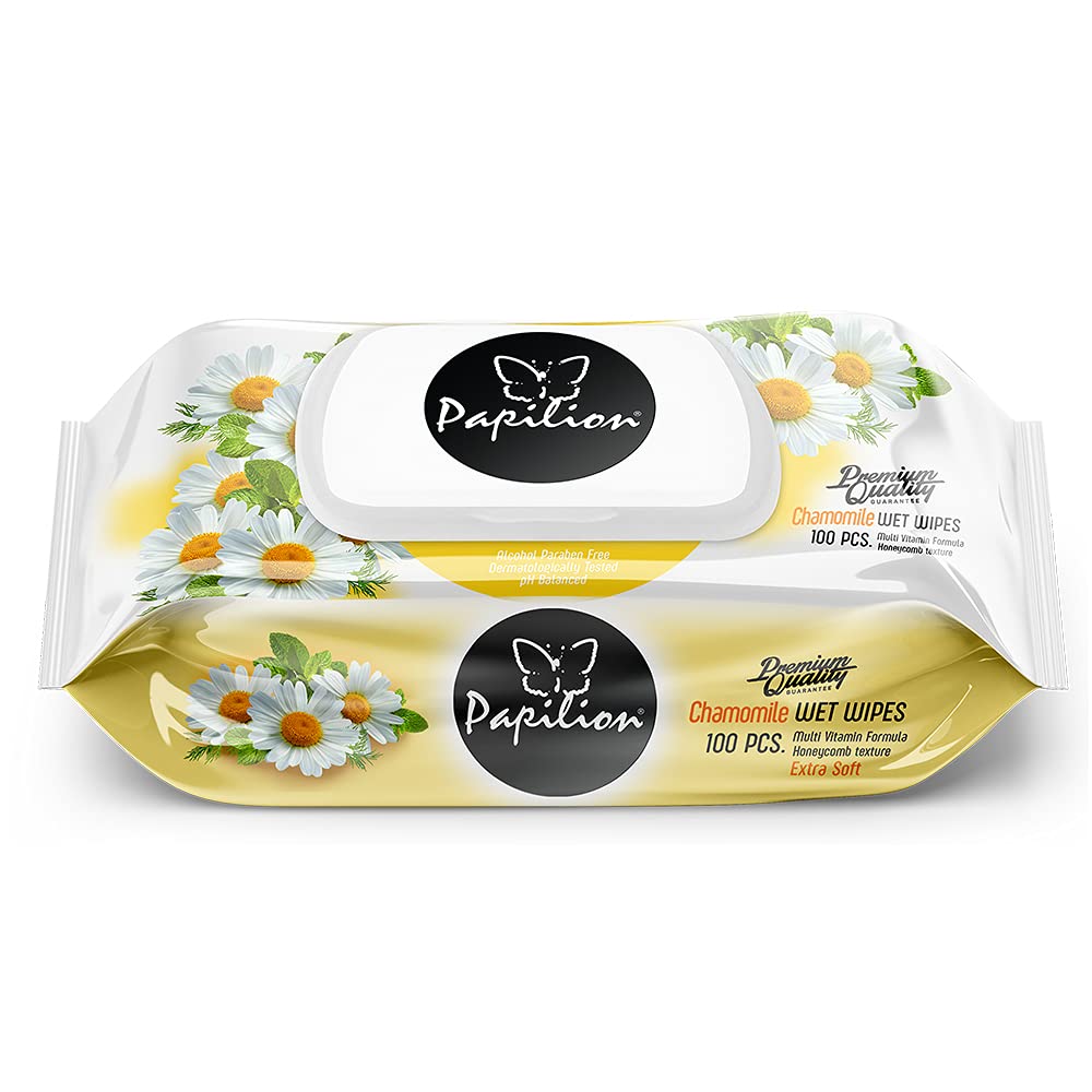 ''Papilion Wet Wipes With Vitamin-E & Aloe, Plant Based Fragrance With CAP Seal (Chamomile, Single Pa