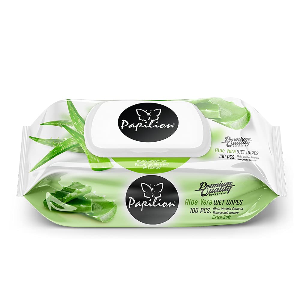 ''Papilion Wet Wipes With Vitamin-E & Aloe, Plant Based Fragrance With CAP Seal (Aloe Vera, Single Pa