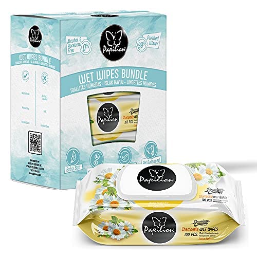 ''Papilion Wet Wipes With Vitamin-E & Aloe, Plant Based Fragrance With CAP Seal (Chamomile, Pack of 3