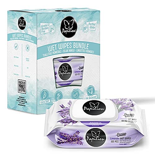 ''Papilion Wet Wipes With Vitamin-E & Aloe, Plant Based Fragrance With CAP Seal (Lavender, Pack of 3 
