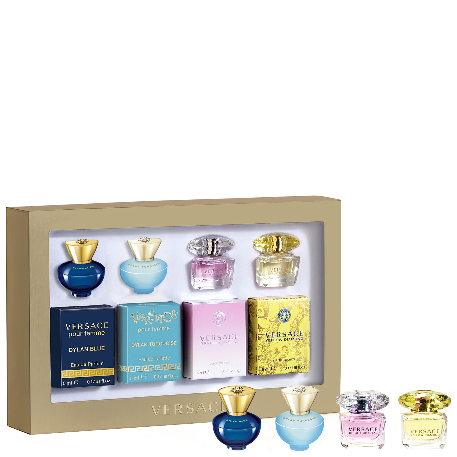 ''Versace Womens Mini PERFUME Gift Set 4 Piece Variety Collection (Pour Femme Dylan Blue 5ml EDP Spla