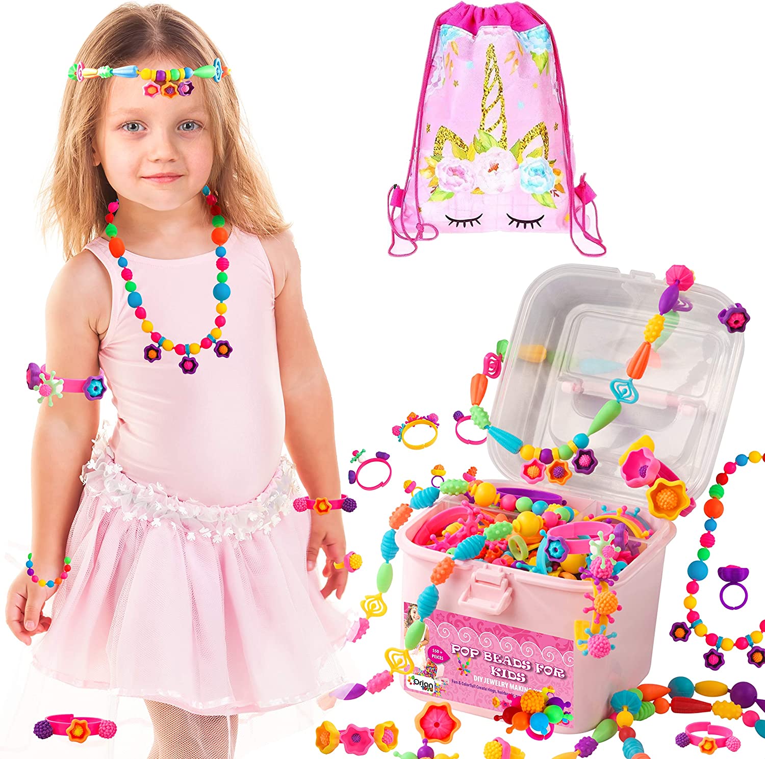 ''ORIAN Pop BEADS Jewelry Making Kit for Girls, 550+ Piece Set, Pop BEADS for Girls Ages 3 and Up, Fu