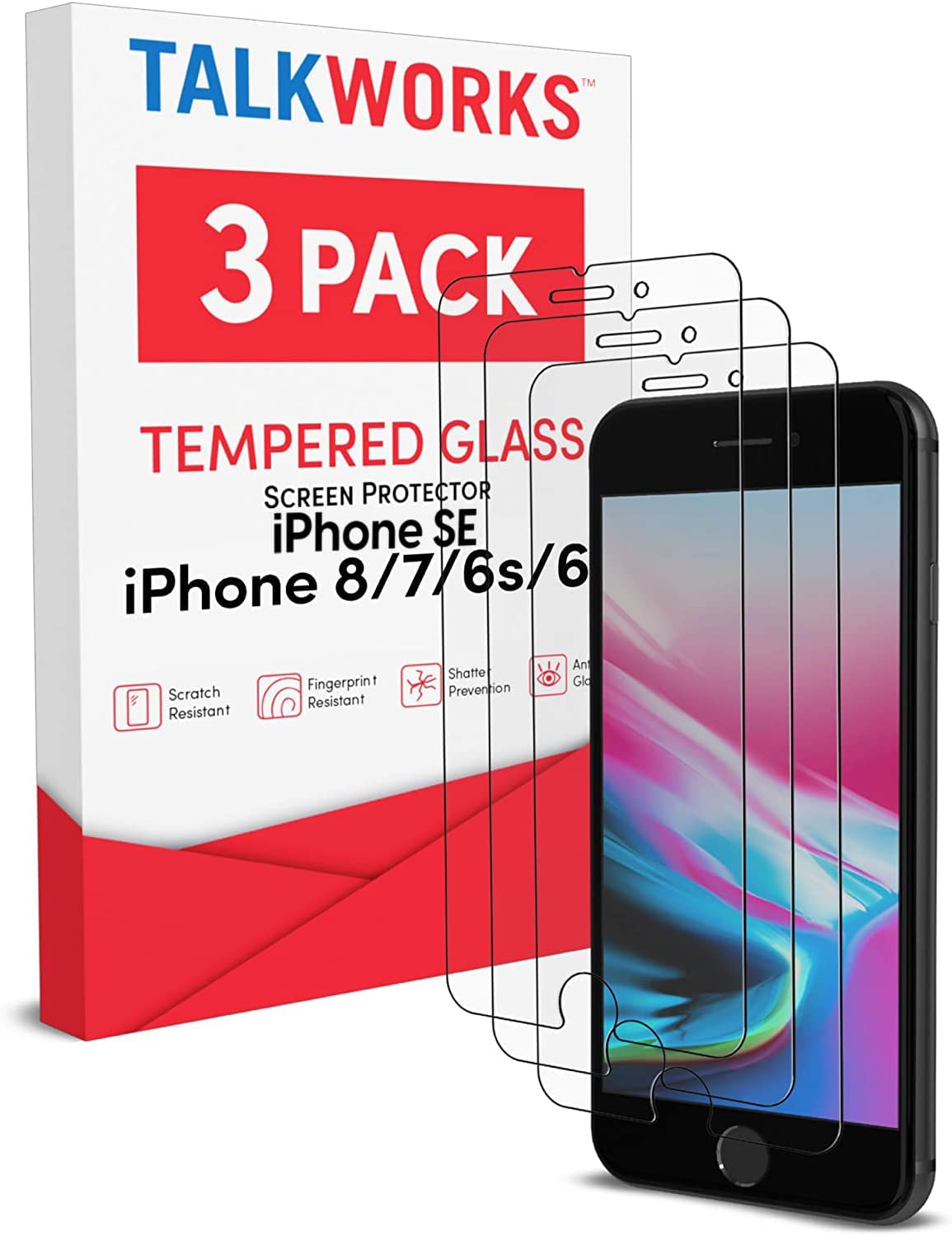 ''TALK WORKS Tempered Glass Screen Protector for IPHONE SE3/SE2/8/7/6S/6 - Case Compatible, Anti-Glar