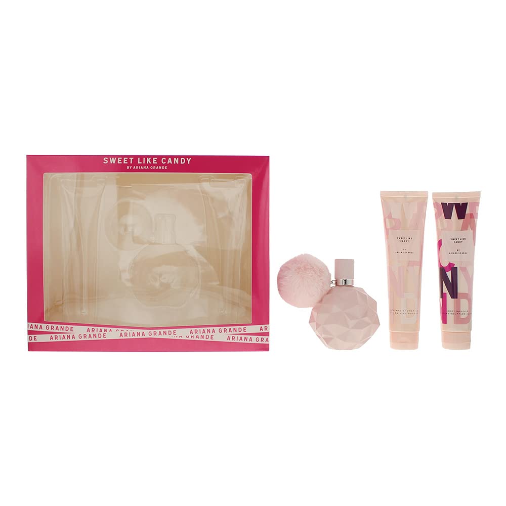 ''Sweet Like CANDY By Ariana Grande | 3 Piece Gift Set - 3.4 Oz Eau De Parfum Spray, 3.4 Oz Body Souf