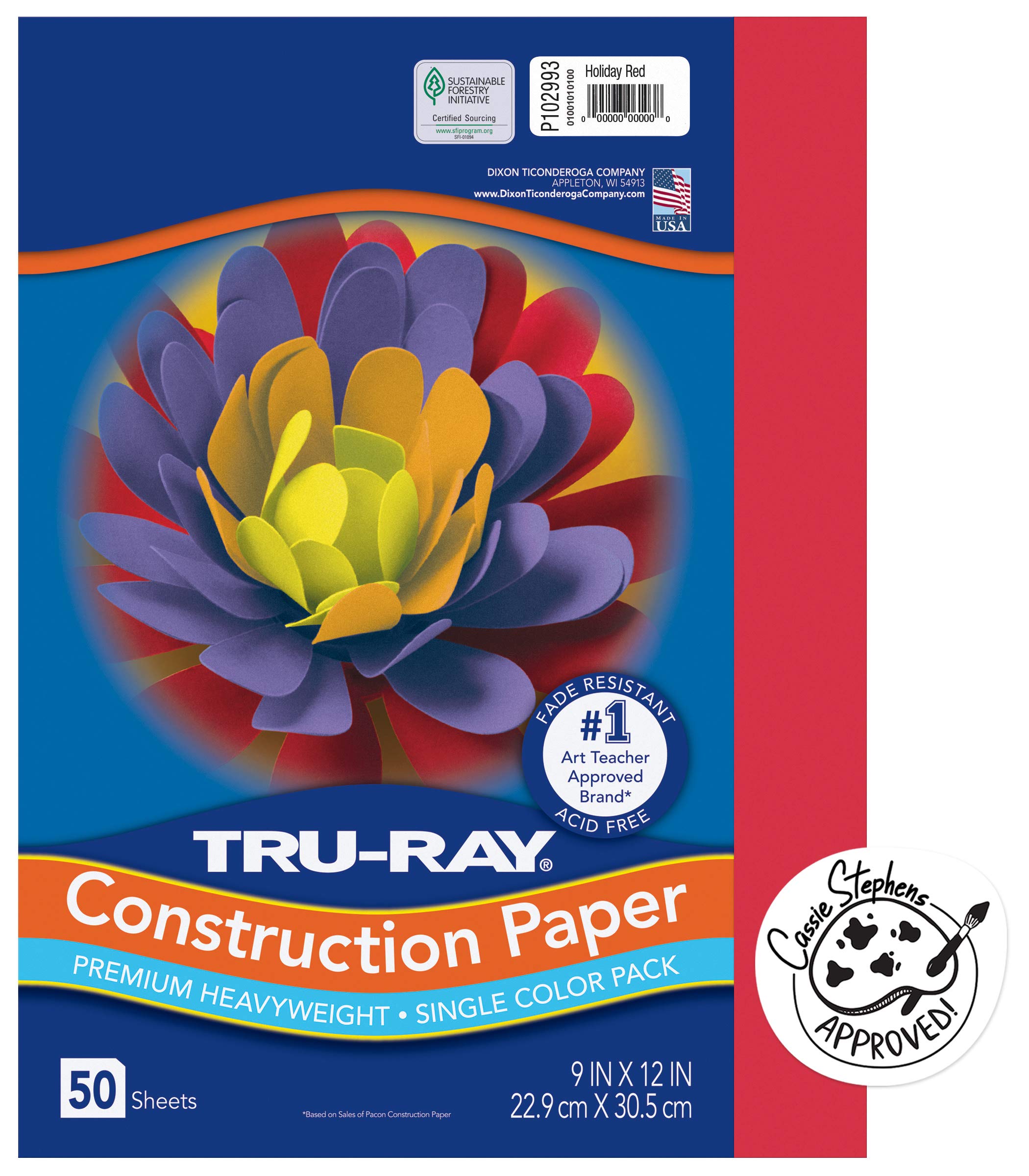 ''Tru-Ray Heavyweight Construction Paper, HOLIDAY Red, 9'''' x 12'''', 50 Sheets''