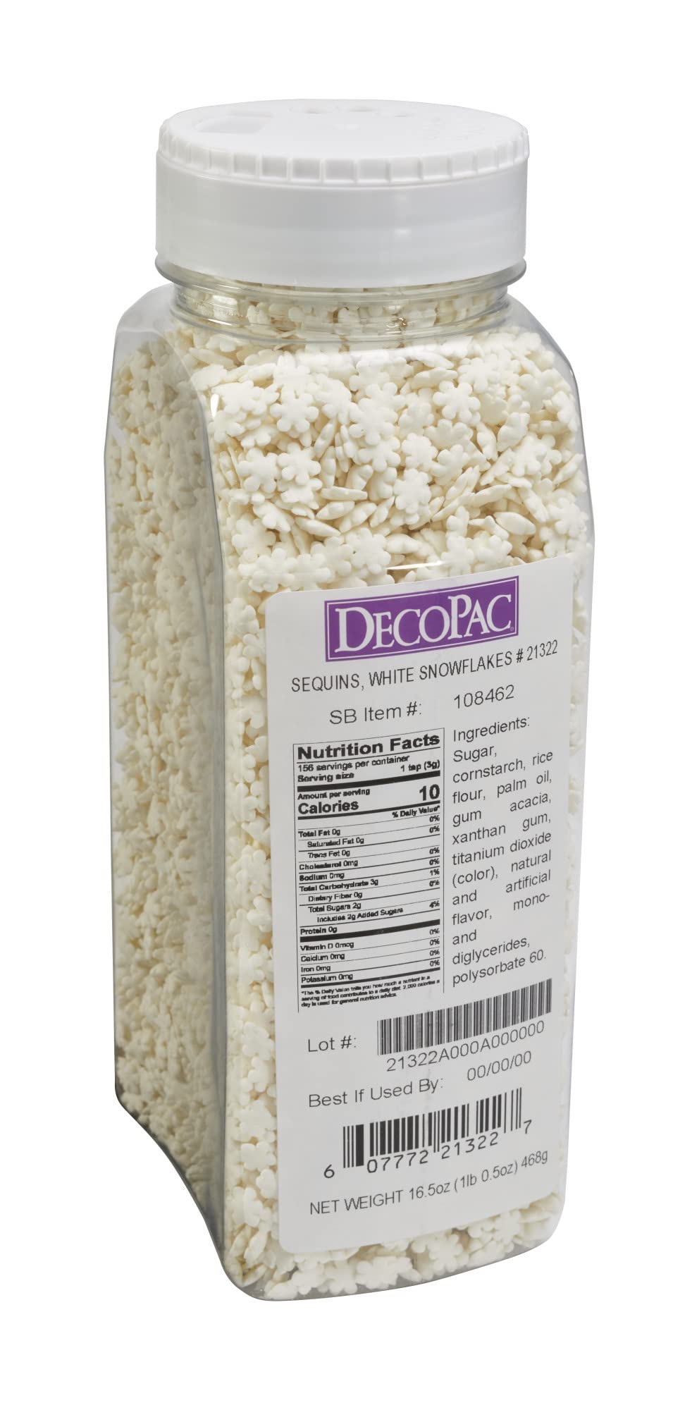 ''DecoPac White Snowflake Quins, 16.5oz, Fancy Sprinkles Shaped Like Snowflakes, CANDY Sprinkles in H