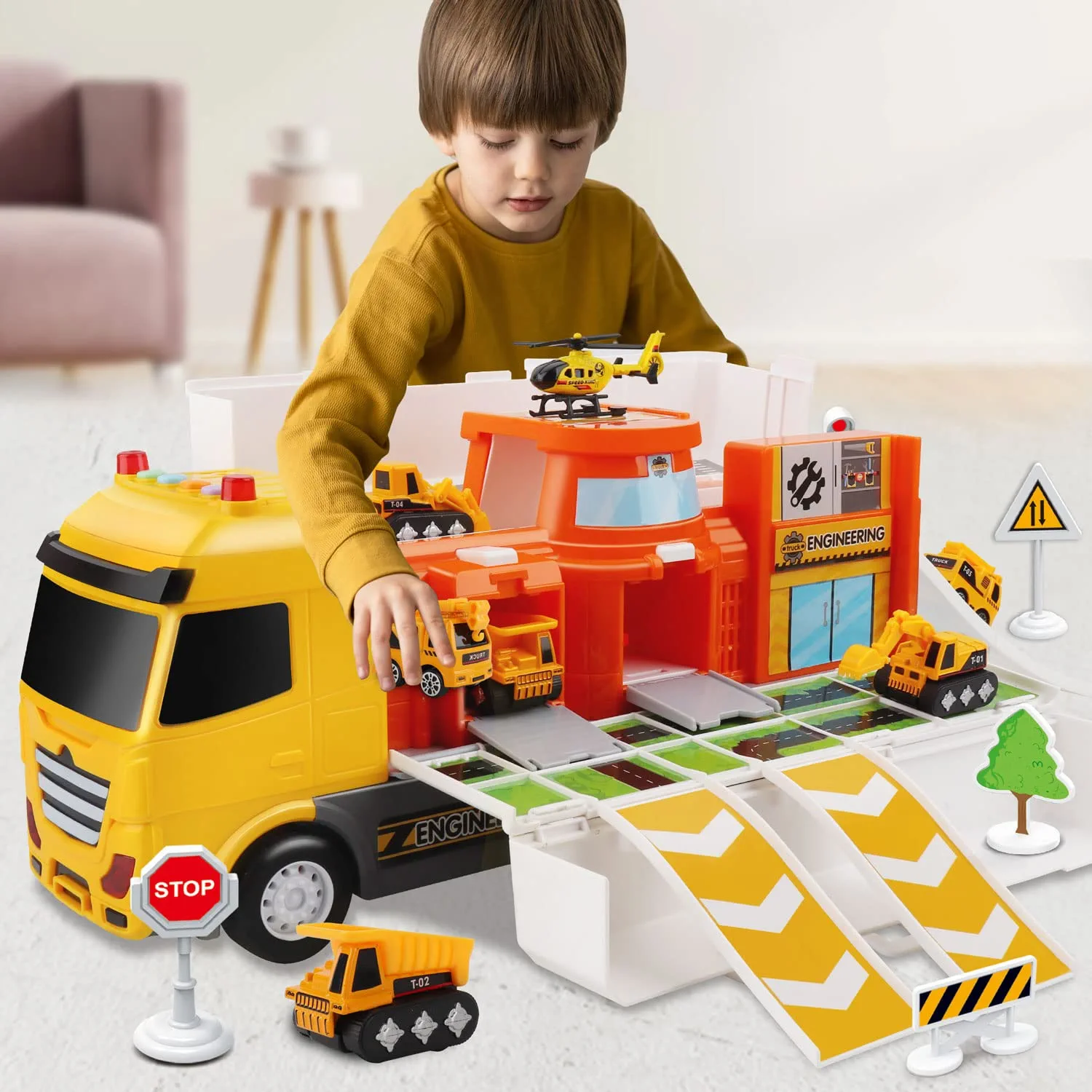 ''Dwi Dowellin Construction TOY TRUCKs for 3-6 Year Old Boys,5 in 1 TOY Cars with Light and Sound''