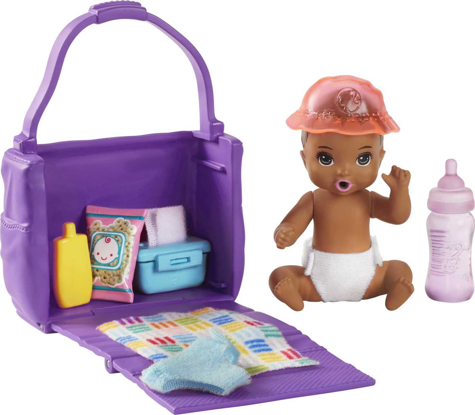 ''BARBIE Skipper Babysitters Inc. Feeding and Changing Playset with Color-Change Baby Doll, Open-and-