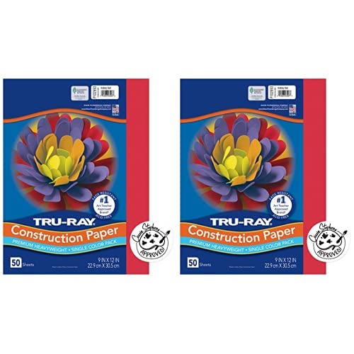 ''Tru-Ray Heavyweight Construction Paper, HOLIDAY Red, 9'''' x 12'''', 50 Sheets (Pack of 2)''