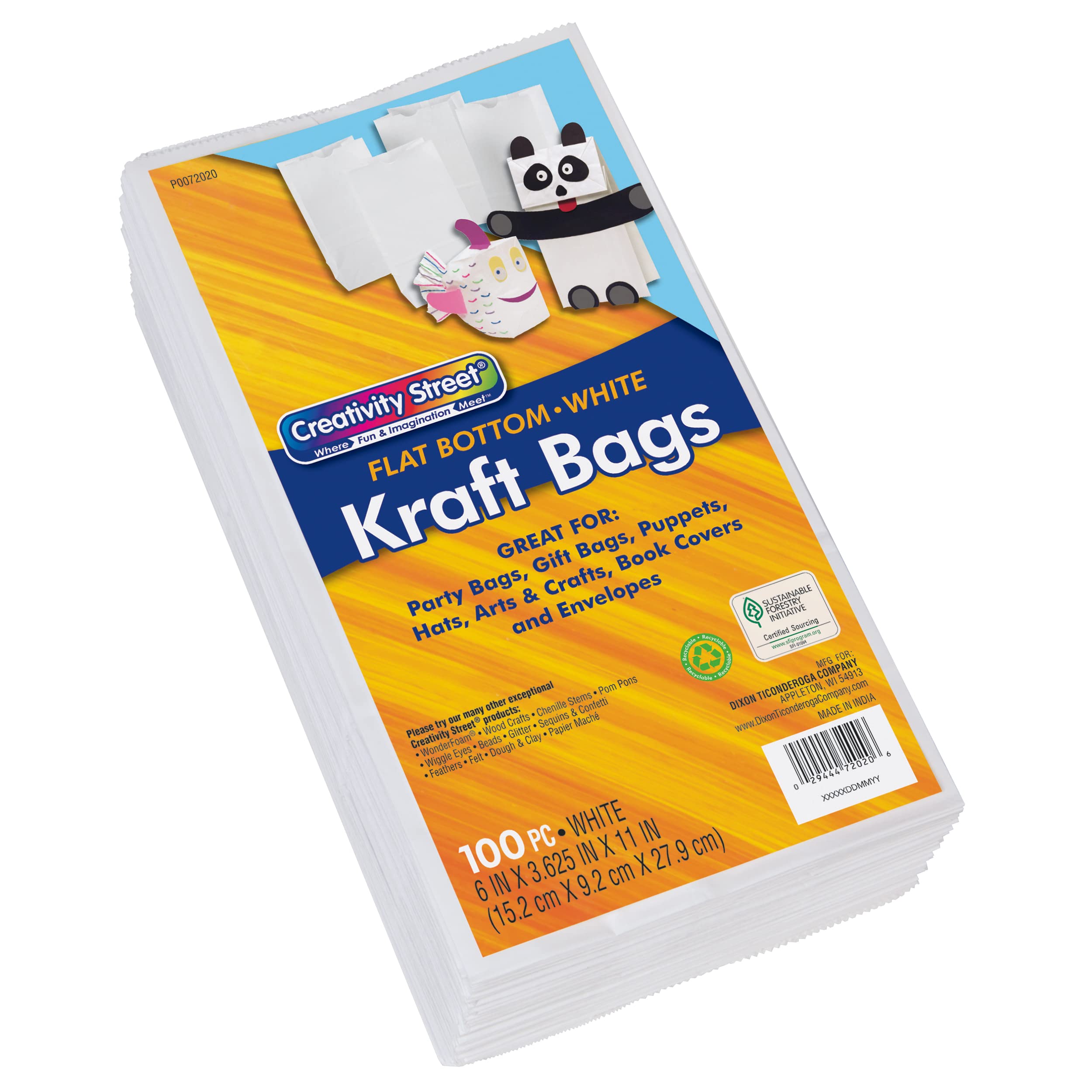 ''Creativity Street Kraft BAGS P0072120, White, 7-1/8'''' x 4-3/8'''' x 14'''', 50 BAGS''