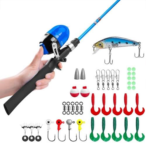 Product Image - Kids Fishing Pole,Telescopic Fishing Rod and Reel Combos with Spincast Fishing Reel and String with Fishing Line