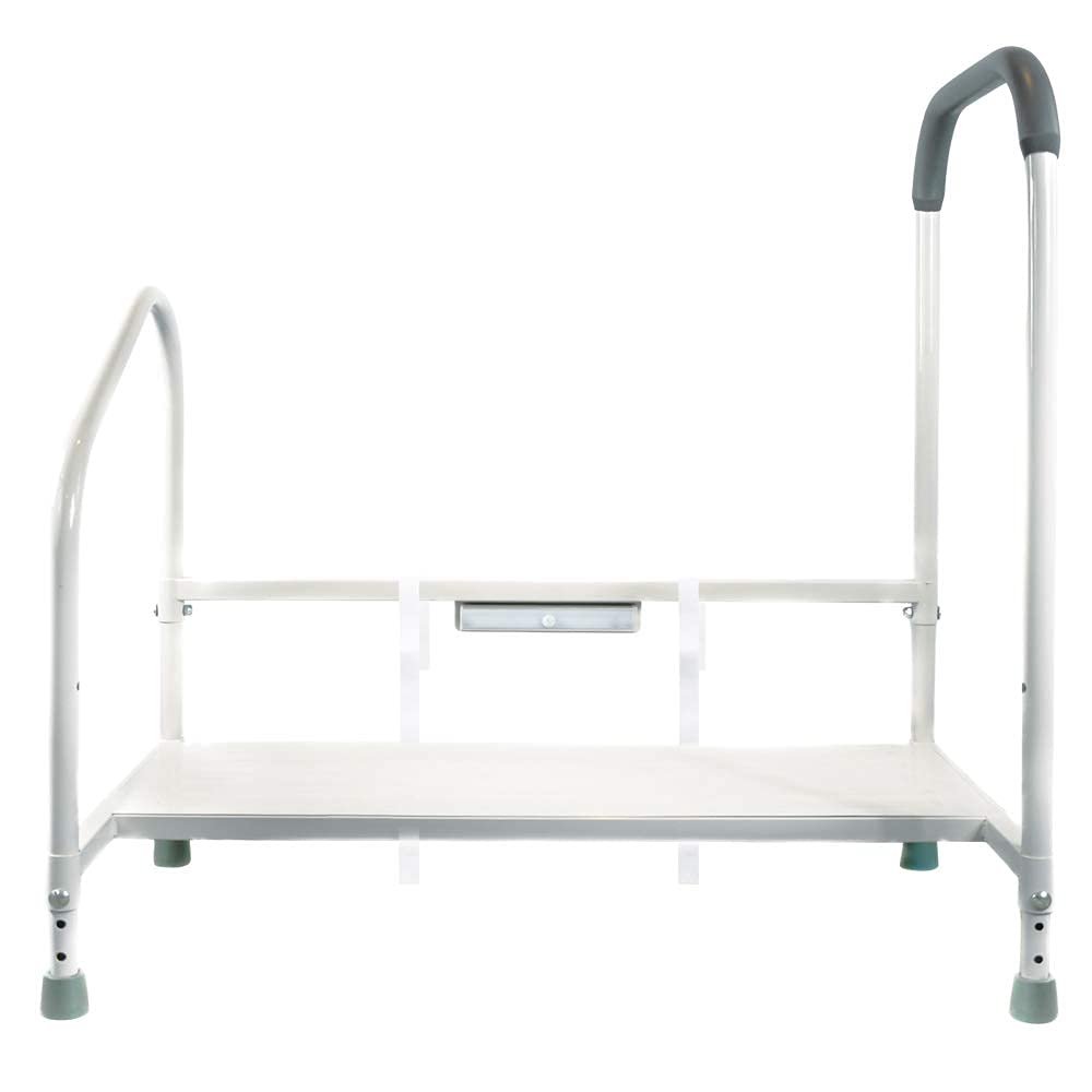 Product Image - step2bed Bed Rails for Elderly with Adjustable Height Bed Step Stool & LED Light for Fall Prevention - Portable Medical Step Stool Comes with Handicap Grab Bars