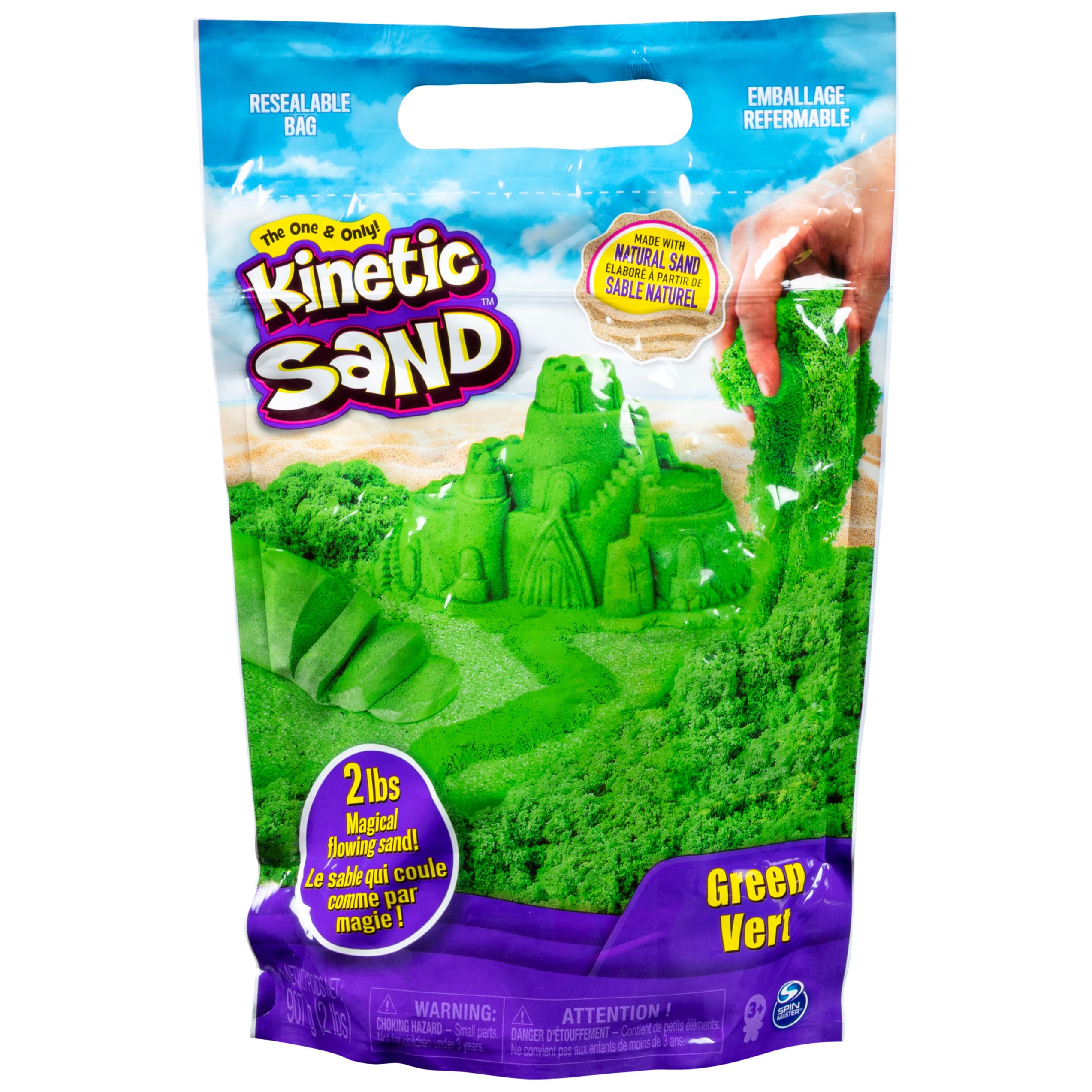 Product Image - Kinetic Sand, The Original Moldable Sensory Play Sand Toys for Kids, Green, 2 lb. Resealable Bag, Ages 3+