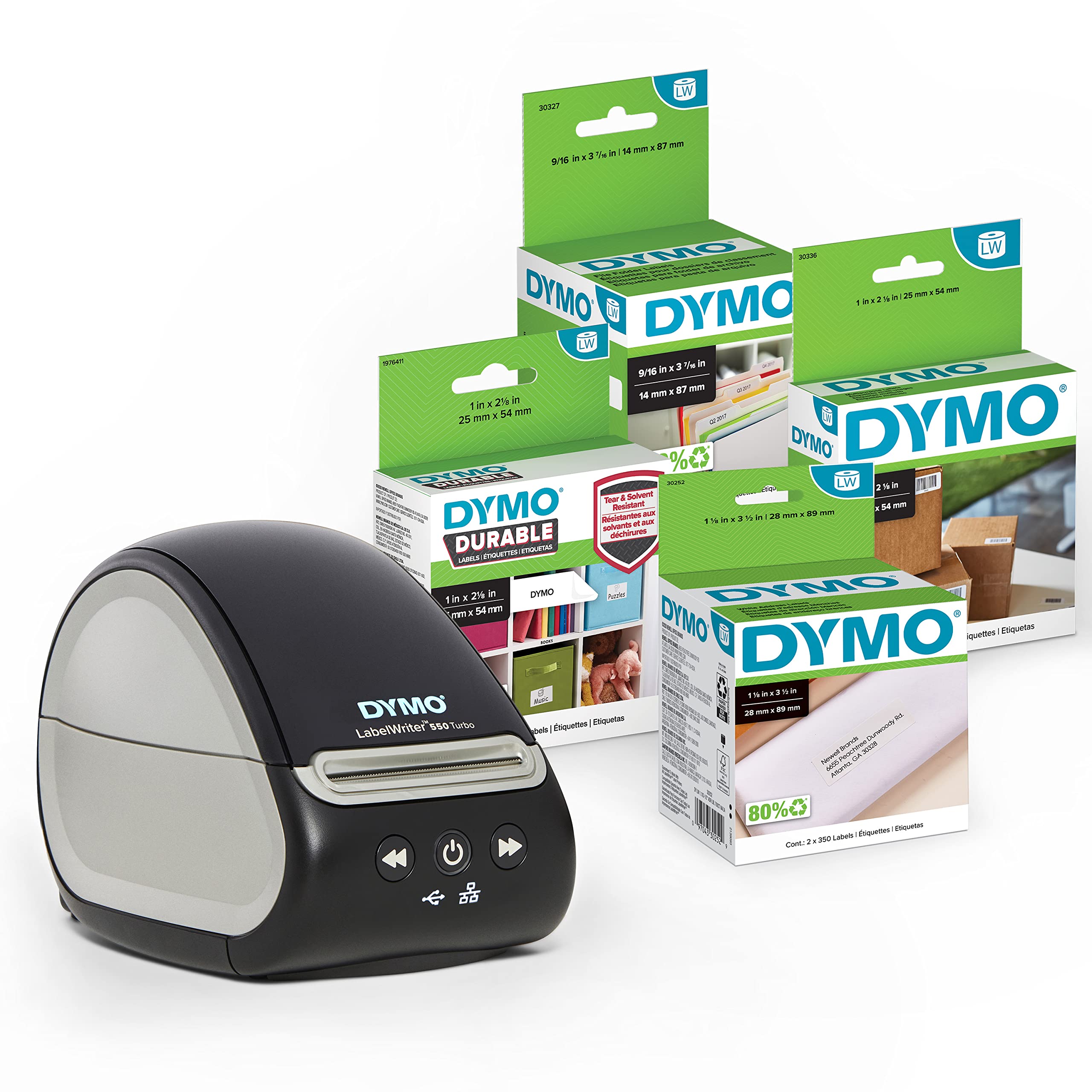 Product Image - DYMO LabelWriter 550 Turbo Label Printer Bundle, Label Maker with Thermal Printing,Auto Label Recognition,Includes Address Labels,Multipurpose Labels,Durable Multipurpose Labels and File Folder Labels