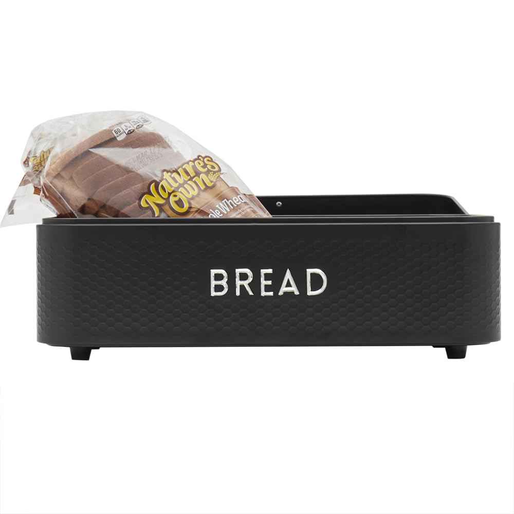 Product Image - Home Basics Bread Box for Kitchen Counter Dry Food Storage Container, Bread Bin, Store Bread Loaf, Dinner Rolls, Pastries, Baked Goods & More, Home Kitchen Decor (SOHO BLACK)