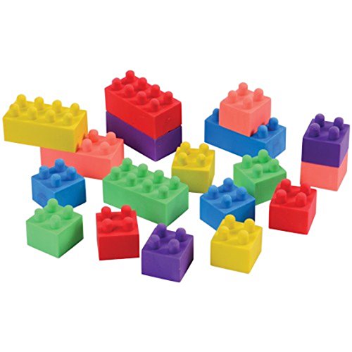 Assorted Color and Size BUILDING Connecting BLOCKS Brick Erasers (18)