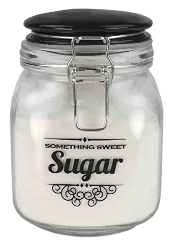 ''Home Basics GJ44586 Sugar Glass JAR with Ceramic Flip Lid Top, Clear''