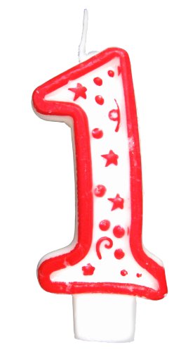 ''Numeral Birthday CANDLE with Red Outline, Red Dots and Red Stars (NUMBER 1)''
