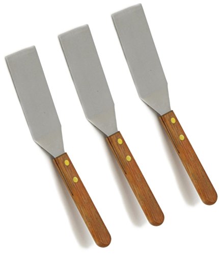 ''Set of 3, Solid Stainless Steel Blade Cookie Spatula, Wooden HANDLE, 8-inch''