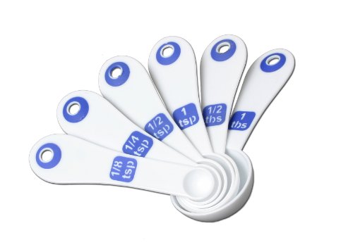 ''Chef CRAFT 21460 6-Piece Plastic Measuring Spoons, White with Blue, 4-1/2-Inch''