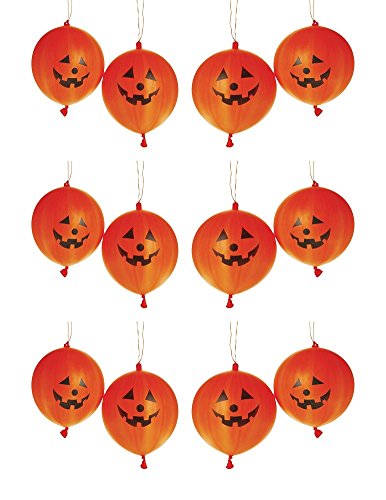 Dozen HALLOWEEN Rubber Jack-O-Lantern Pumpkin Orange Punch Balls With Handles