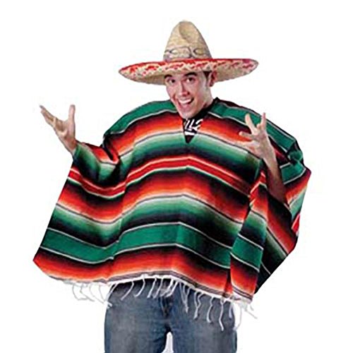 Unisex Bright Striped Cotton Mexican Style PONCHO Halloween Costume (HAT NOT INCLUDED)
