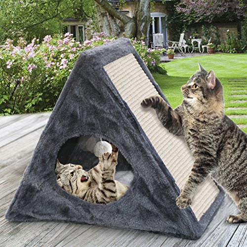 Etna Indoor/Outdoor Foldable Cat Condo - Collapsible Plush Built-In Scratch Pad & TOY