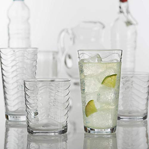 ''Circleware Wavy Huge 16-Piece Glassware Set of Highball Tumbler Drinking GLASSES and Whiskey Cups f
