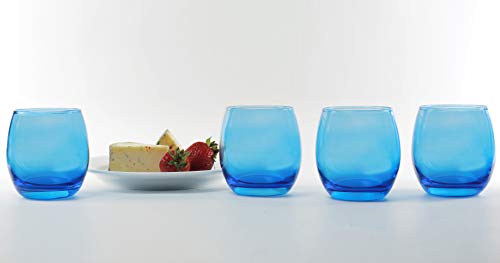 Product Image - Circleware Uptown Stemless Wine Glasses, Set of 4, Party Entertainment Dining Beverage Drinking Cup Glassware for Water, Beer, Liquor, Whiskey & Best Bar Barrel Decor Gifts, 11.5 oz, Blue