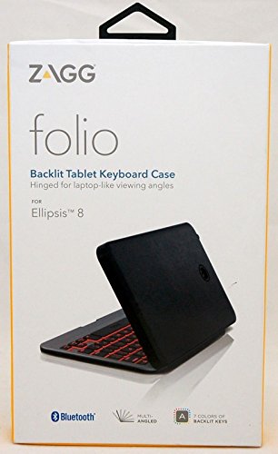 ZAGG Folio Case with Backlit Keyboard for 2016 Verizon Ellipsis 8 Tablet - Black
