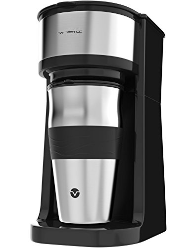 Vremi Single Cup Coffee Maker - includes 14 oz Travel Coffee MUG and Reusable Filter - Personal 1 Cu