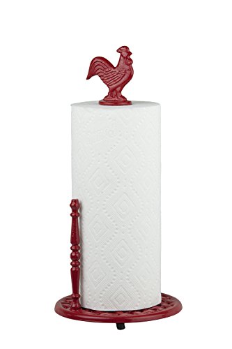 Home Basics CAST IRON Rooster Paper Towel Holder (Red)