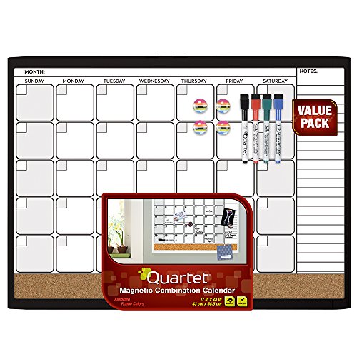 ''Quartet Combination Magnetic Whiteboard CALENDAR & Corkboard Value Pack, 17 x 23 Combo White Board 