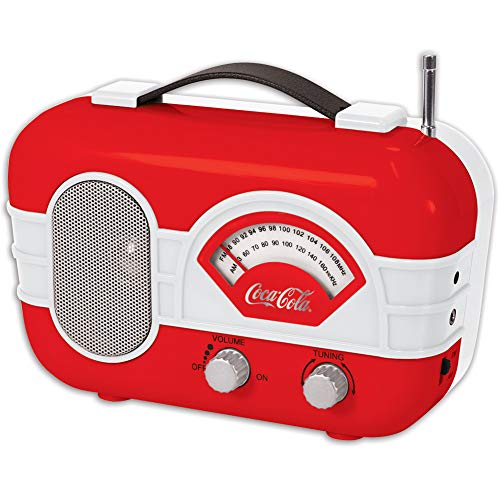COCA-COLA Retro Desktop Vintage Style Am/FM Battery Operated Radio with Auxillary Input Red/White