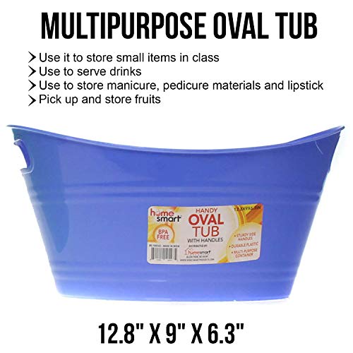 ''Oval plastic storage tubs with HANDLE - Small size: (12.8 x 9 x 6.3) - Oval plastic tub with HANDLE