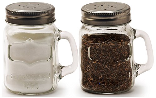 ''Circleware 66734 Glass Mini Mason Jar MUG Salt and Pepper Shakers with Handles & Metal Lids, Kitche