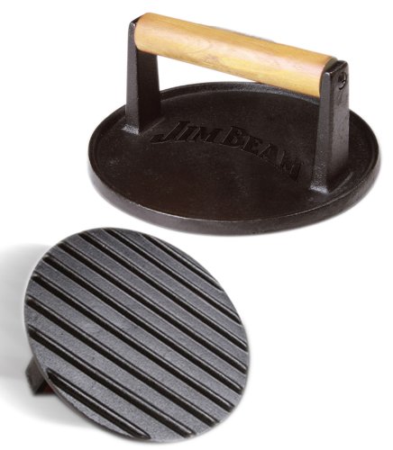 Jim Beam JB0158 Black Cast Iron Burger Press - 7'' Heavy Duty Burger Press with Solid Wood HANDLE