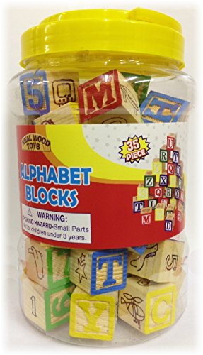 Homeware 35 PIECE ABC Stack N' Build Wood Blocks in a Bucket Set